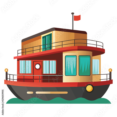 vector illustration of a houseboat