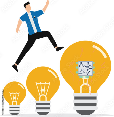 Change idea Business transformation management or transition to better ai Artificial Intelligence innovative company, improvement and adaptation to new normal concept,businessman jump from old to new 