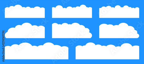 Set of simple clouds border, divider, corner shapes vector illustration