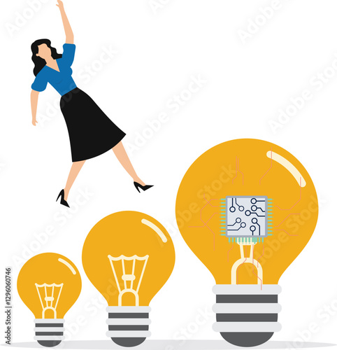 Change idea Business transformation management or transition to better ai Artificial Intelligence innovative company, improvement and adaptation to new normal concept,businesswoman jump from old to ne