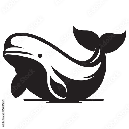 Friendly Beluga Whale silhouette, capturing its social nature - Beluga illustration - Minimalist Beluga vector - Whale silhouette
