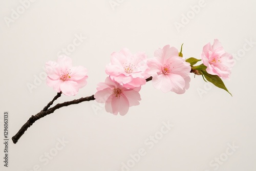Delicate pink blossoms on slender branch evoke tranquility and b
