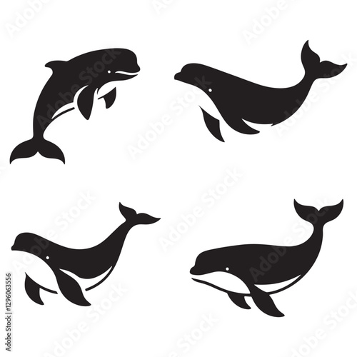 Curved Beluga Whale silhouette, emphasizing its smooth shape - Beluga illustration - Minimalist Beluga vector - Whale silhouette
