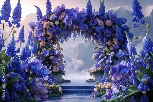 Enchanting Floral Arrangement in a Whimsical Setting Featuring Vibrant Indigo Lilacs and Engaging 3D Design