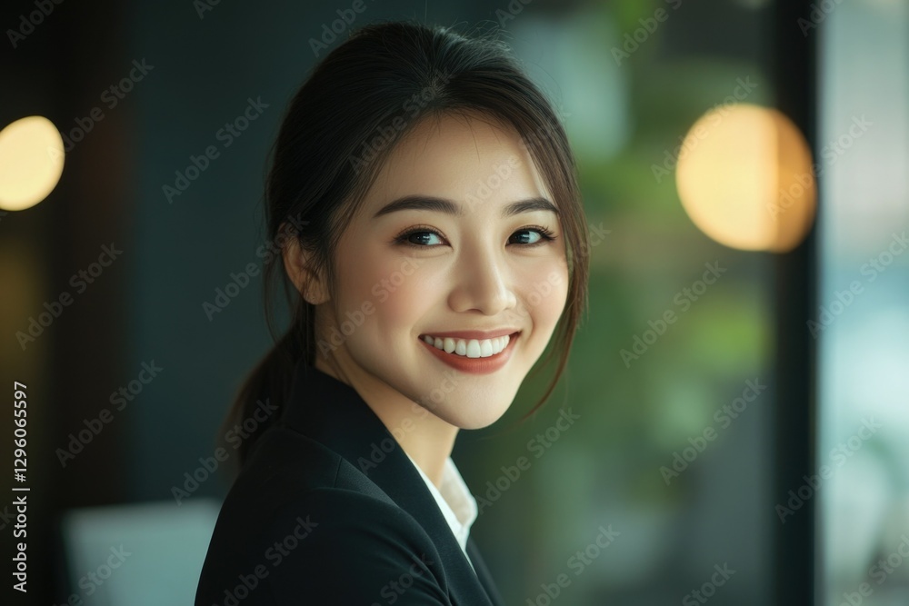 Young Asian woman in office attire smiling for a business portrait. Young Asian woman in office attire smiling for a business portrait.