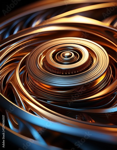 Close-up rotating metal object: dynamic reflections, shadows.  Modern, industrial, abstract motion