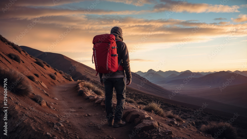 Fototapeta premium A Hiker’s Journey Through Majestic Mountain Trails