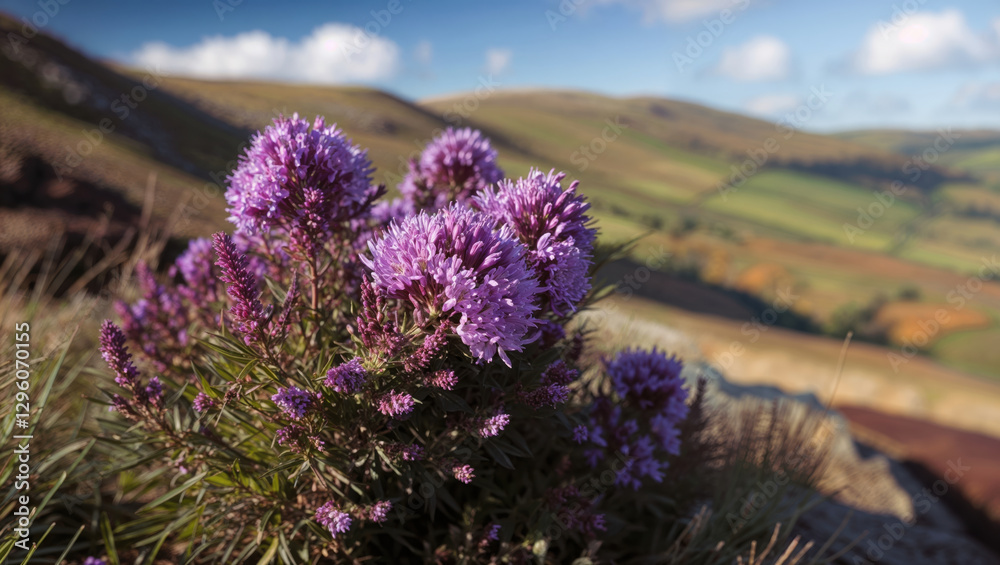 Obraz premium Nature’s Resilience: Wildflowers Thriving on Rocky Ground.