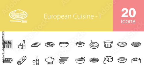 european cuisine icons set 20 icons . set of icons for web