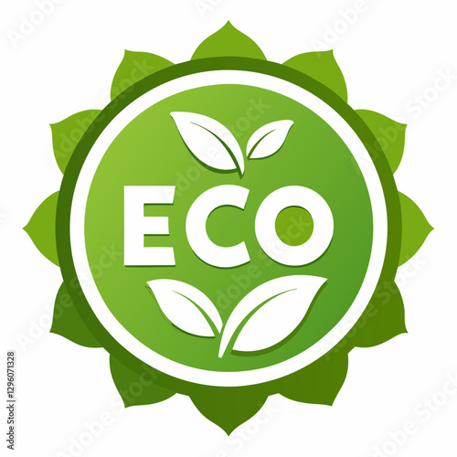 Eco Label design with green leaves and circular emblem