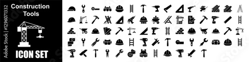 Construction Tools Icon Set for Building Repair Hardware Equipment Engineering Machinery Maintenance DIY