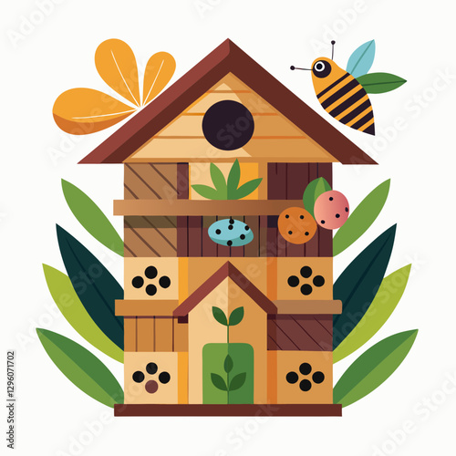 Insect Hotel illustration with vibrant colors and playful design