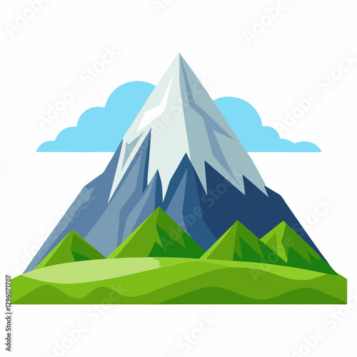 Mountain illustration with green hills and blue sky