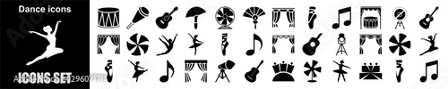 Dance Icon Set for Performance Ballet Hip-Hop Choreography Music Movement Party Celebration Art