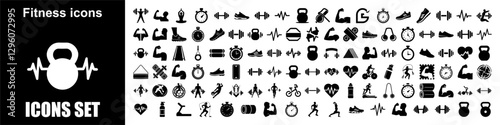 Fitness & Wellness Icon Set for Exercise Yoga Sports Health Strength Meditation Gym Wellbeing Active Lifestyle