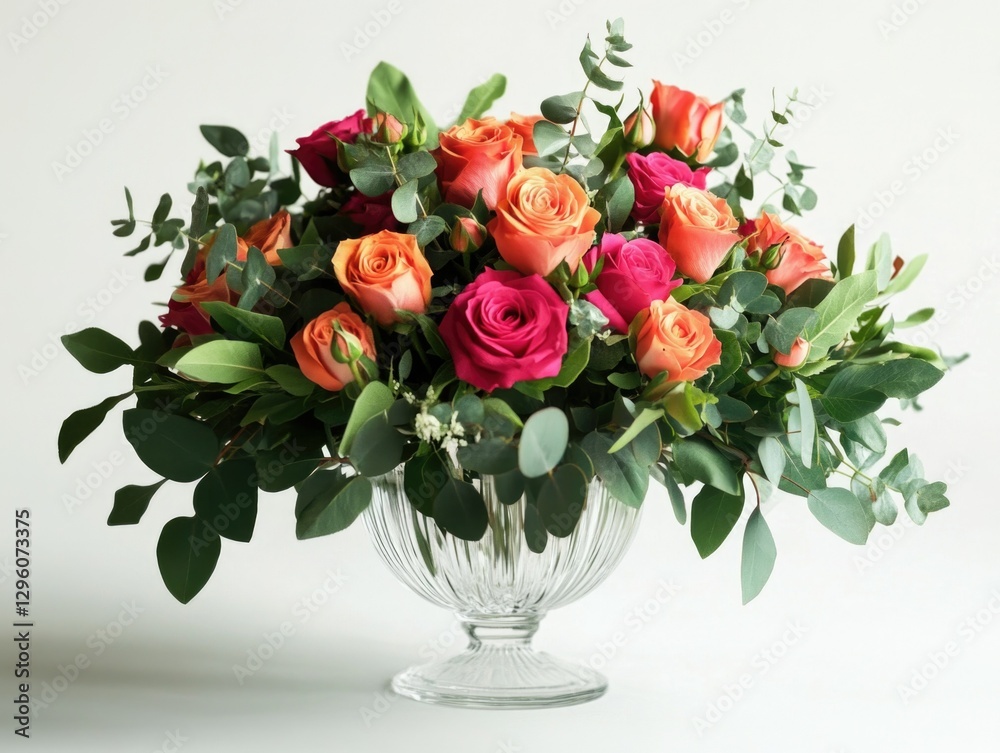Fototapeta premium Colorful bouquet of flowers in a glass vase, perfect for gifts and events.