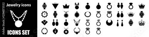 Jewelry & Luxury Icon Set for Gemstone Elegance Wedding Engagement Fashion Anniversary Wealth Shopping Glamour Design