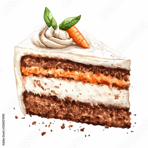 Watercolor Carrot Cake Slice with Cream Cheese Frosting