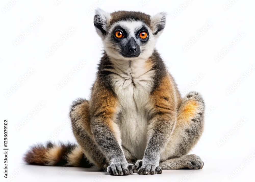 Fototapeta premium Adorable Lemur Posing on Pure White Background - Wildlife Stock Photo