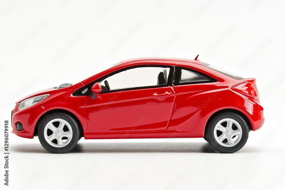 Compact car, Car, miniature model vehicle, side view, isolated on white Compact car, Car, miniature model vehicle, side view, isolated on white