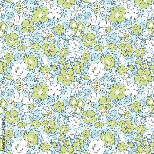 Liberty vector seamless pattern. Millefleurs Elegant hand drawn floral pattern with small flowers