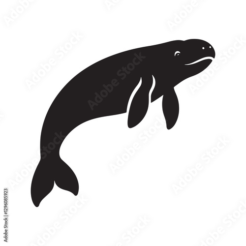 Restful Dugong silhouette, floating serenely in the sea - Dugong illustration - Minimalist Dugong vector - Endangered species silhouette
