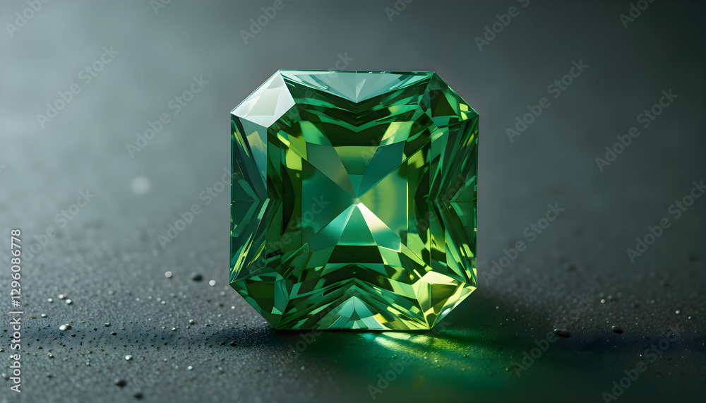 A luxurious emerald-cut crystal in soft lighting.
A luxurious emerald-cut crystal in soft lighting.