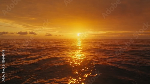 Golden ocean sunset reflecting warmth across tranquil sea horizon