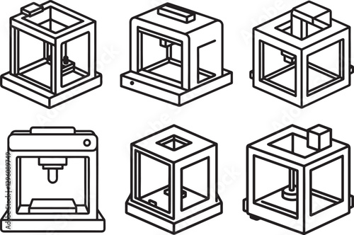 3d printer line art, black outline, vector and illustration, line art and outline