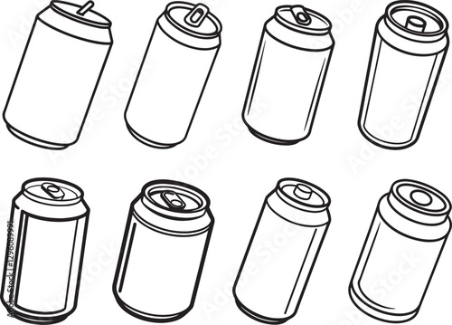 set of can drink line art, black outline, vector and illustration, line art and outline