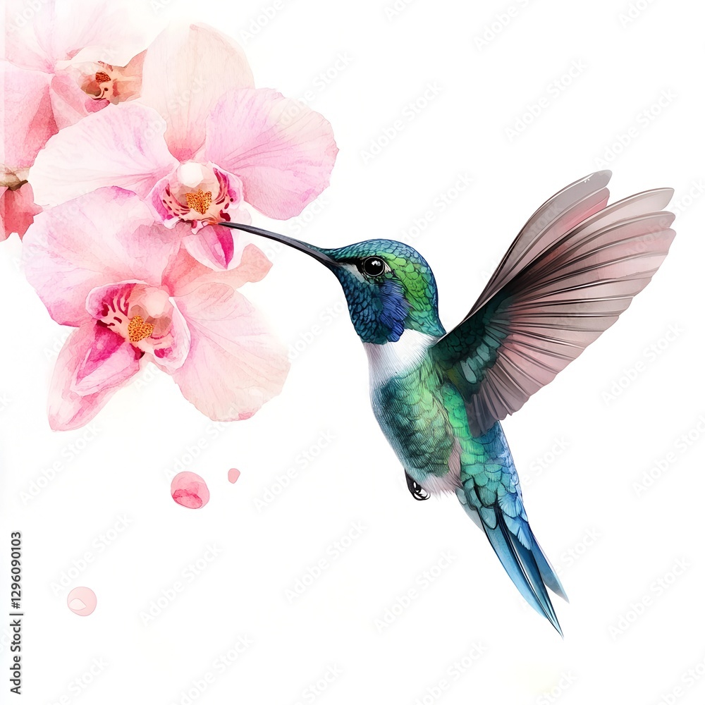 Obraz premium Vibrant Watercolor Hummingbirds & Exotic Flowers! 