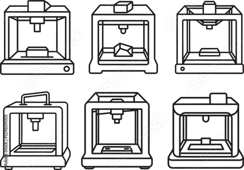 3d printer line art, black outline, vector and illustration, line art and outline