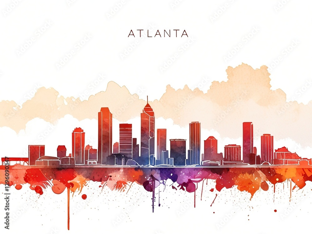 Fototapeta premium Vibrant Watercolor Skyline of Atlanta, Georgia