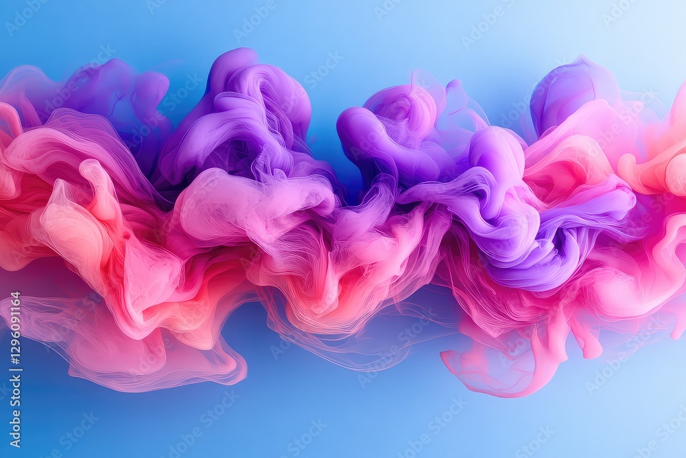 Fototapeta premium Colorful swirling smoke patterns on a blue background, creating an abstract and artistic visual effect