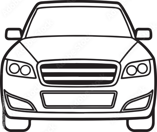 car front view line art, black outline, vector and illustration, line art and outline
