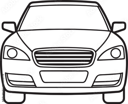car front view line art, black outline, vector and illustration, line art and outline
