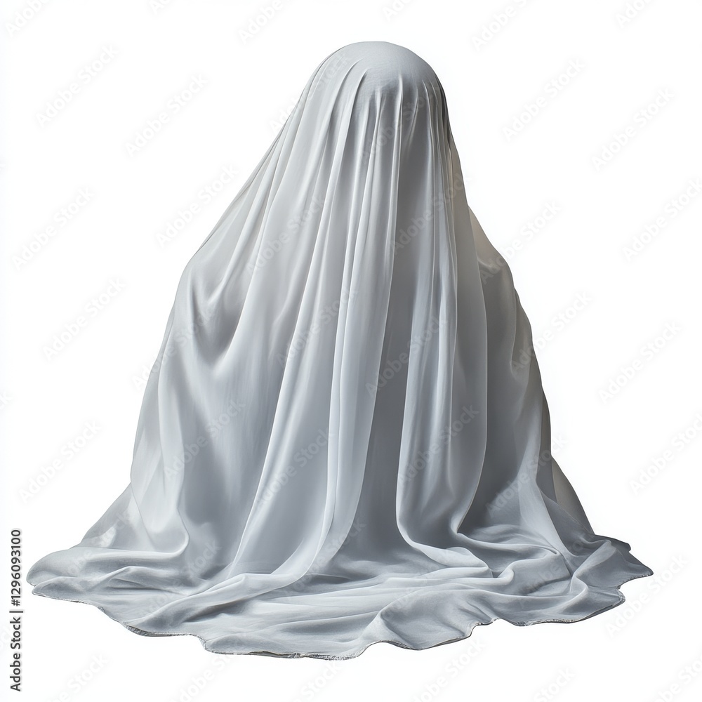 Naklejka premium A watercolor painting of a spectral bride, set against a midnight backdrop, isolated on a white background