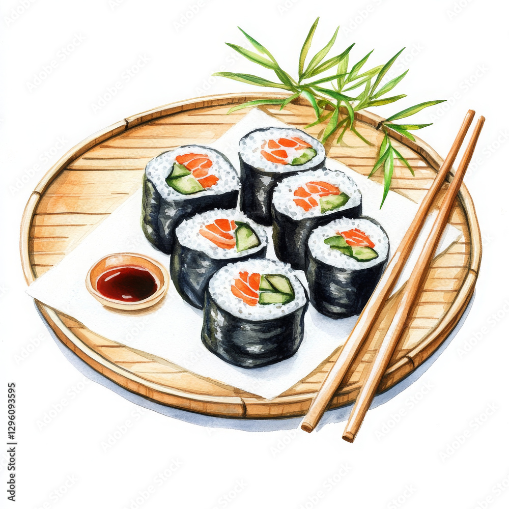 Illustration of sushi with salmon and cucumber looks so delicious Illustration of sushi with salmon and cucumber looks so delicious