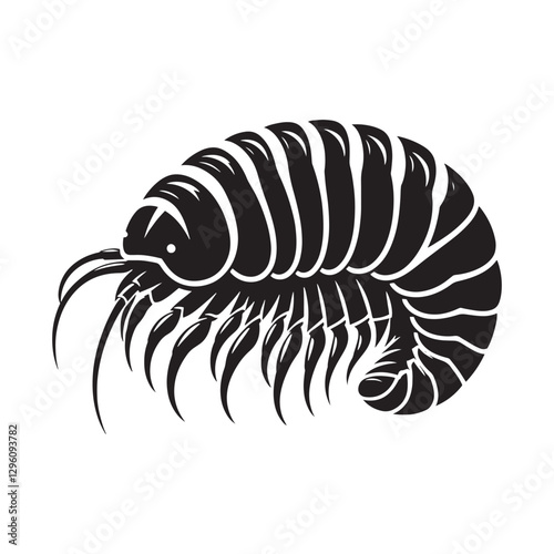 Predatory Giant Isopod silhouette, an undersea armored beast - Isopod illustration - Minimalist Giant Isopod vector - Deep-sea creature silhouette
