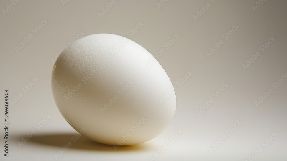 A solitary white egg rests on a table, casting a distinct shadow that highlights its smooth surface and the simplicity of its setting. A solitary white egg rests on a table, casting a distinct shadow that highlights its smooth surface and the simplicity of its setting.