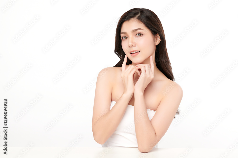 Beautiful young asian woman with clean fresh skin on white background, Face care, Facial treatment, Cosmetology, beauty and spa, Asian women portrait. Beautiful young asian woman with clean fresh skin on white background, Face care, Facial treatment, Cosmetology, beauty and spa, Asian women portrait.