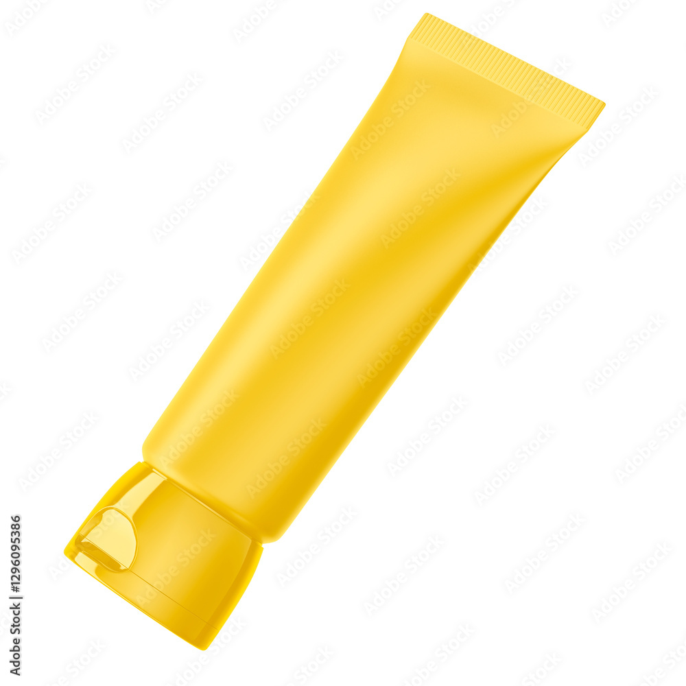 Yellow blank cosmetic tube mockup, tilted view, transparent background Yellow blank cosmetic tube mockup, tilted view, transparent background