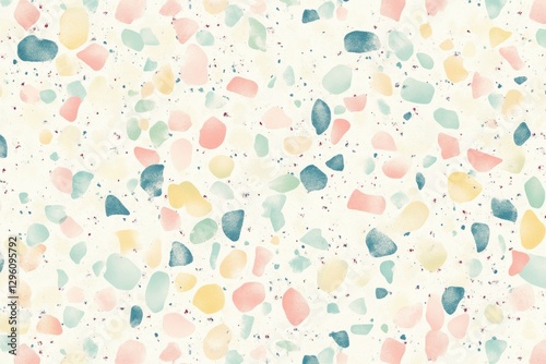 A colorful mosaic pattern with a variety of different colored stones. The colors are bright and vibrant, creating a lively and energetic atmosphere. The stones are scattered throughout the image