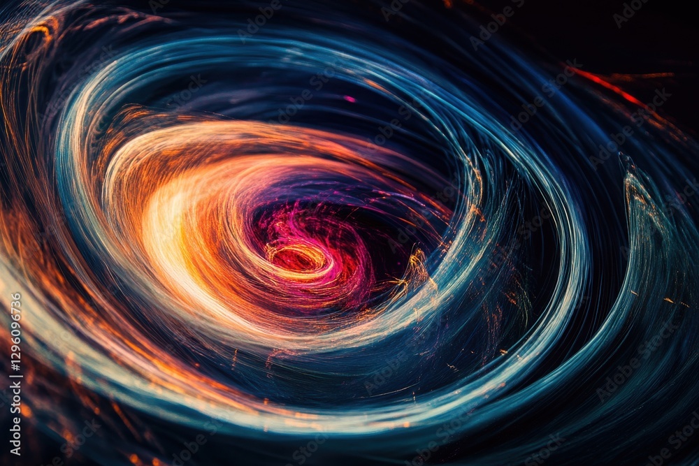Obraz premium A spiral galaxy with a bright orange center. The spiral is filled with bright colors and has a sense of motion