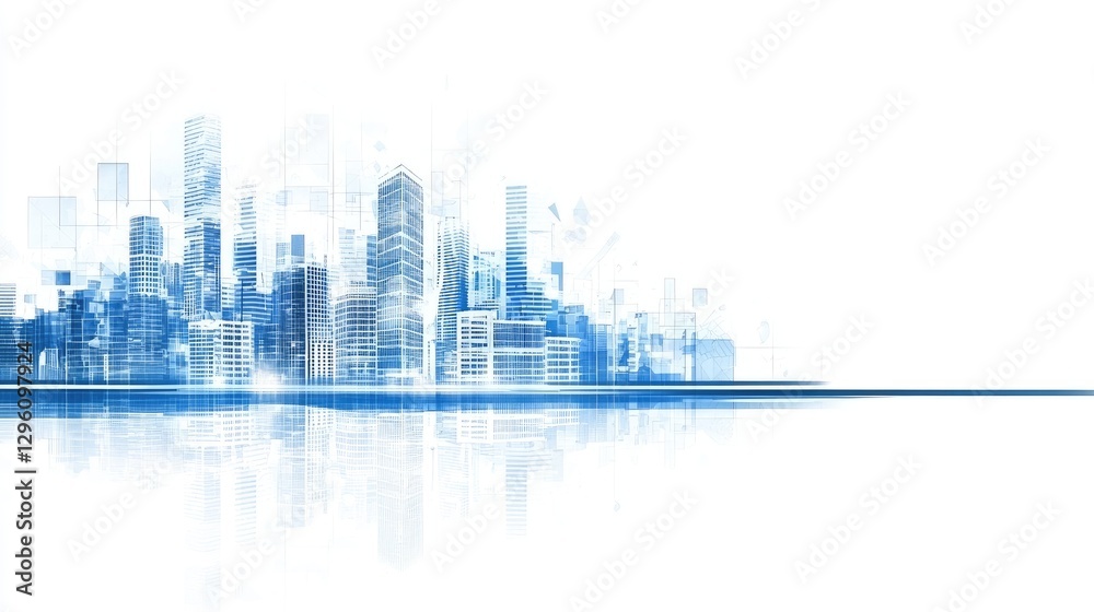 Naklejka premium Abstract city skyline reflection, modern architecture, urban landscape, background illustration, graphic design