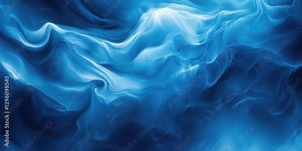 Fototapeta premium The image is a blue and white swirl of water. The blue color is dominant and the white color is present in the background. The image has a calming and serene mood, as if it is a peaceful ocean scene