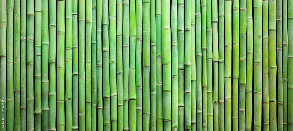 Natural Background, Vertical Green Bamboo Stalks Wall Pattern, Texture. Close Up View