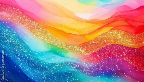  水彩　パステルカラフルグラデーション　爽やか　背景　キラキラ　波模様