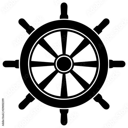 Simple Ship’s Wheel Silhouette Icon Perfect for Prints & Digital Use.