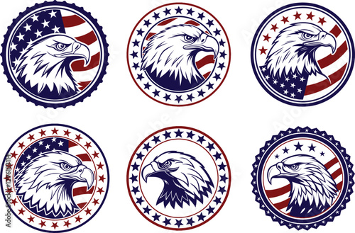 Eagle Head American Flag Shaped Independence Day 4th July Concept Flat Logo Icon Illustration On Isolated White Background